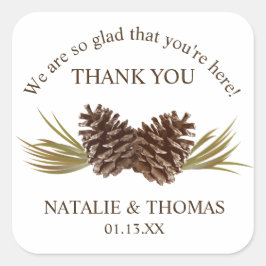 Pine Cones Vielen Dank für Ihr Geschenkaufkleber Quadratischer Aufkleber