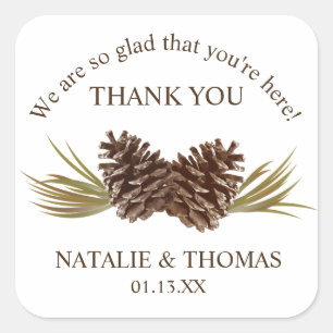 Pine Cones Vielen Dank für Ihr Geschenkaufkleber Quadratischer Aufkleber