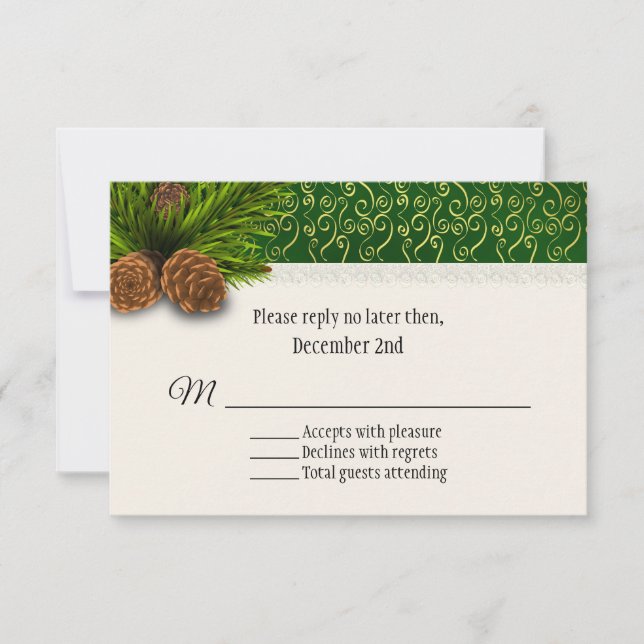 Pine Cones Winter Wedding RSVP Card Karte (Vorderseite)