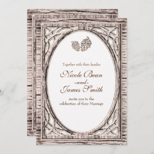 Pine de pin rustique Conne blanc Bois Invitations