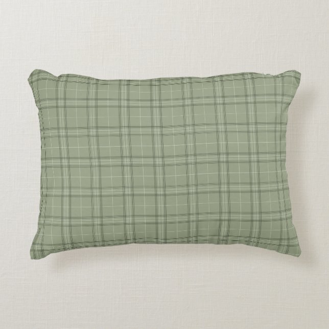 Pine Deer Kariert - Salbei, grüner Tartan. Dekokissen (Vorderseite)