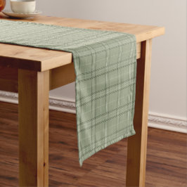 Pine Deer Kariert - Salbei, grüner Tartan. Kurzer Tischläufer