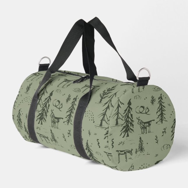 Pine Deer Lake Life - Salbei, grünes Waldmuster. Duffle Bag (Linke Seite)