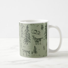 Pine Deer Lake Life - Salbei, grünes Waldmuster. Kaffeetasse