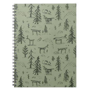 Pine Deer Lake Life - Salbeigrünes Waldmuster. Notizblock