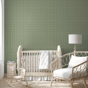 Pine Deer Plaid - salbeigrünes Cabincore-Tartan.  Tapete