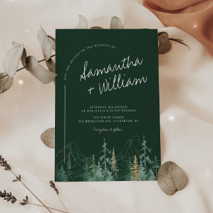 PINE Emerald Green und Gold Mountains Hochzeit Einladung