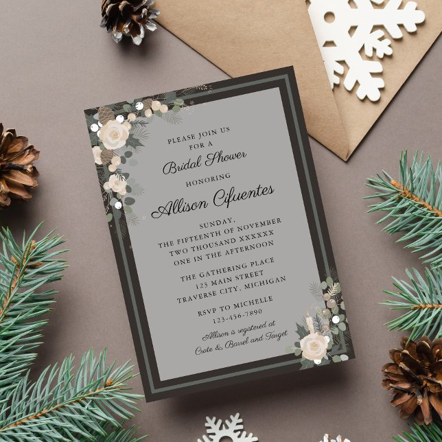 Pine floral Holiday Winter Weihnachten Brautparty Einladung (Von Creator hochgeladen)