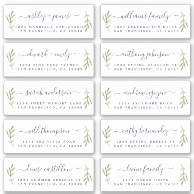 Pine Foliage Mariage Étiquettes de adresse invités (Devant)