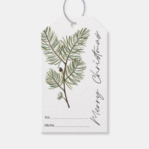Pine Frohe Weihnachten Minimalistisch grünes Blatt Geschenkanhänger
