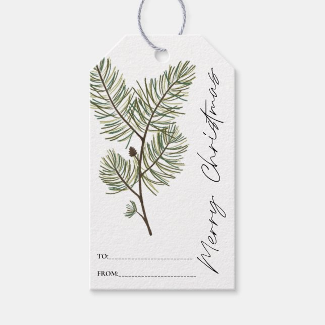 Pine Frohe Weihnachten Minimalistisch grünes Blatt Geschenkanhänger (Vorderseite)