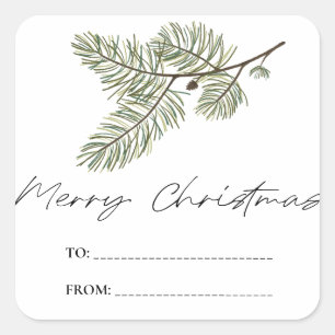Pine Frohe Weihnachten Minimalistisch Grünes Blatt Quadratischer Aufkleber