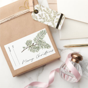 Pine Frohe Weihnachten Minimalistisch Grünes Blatt Rechteckiger Aufkleber