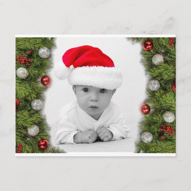 Pine Garland Foto Weihnachtsfeiertage Postkarte (Vorderseite)