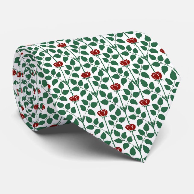 Pine Green and Red Bridge Rose Krawatte (Gerollt)