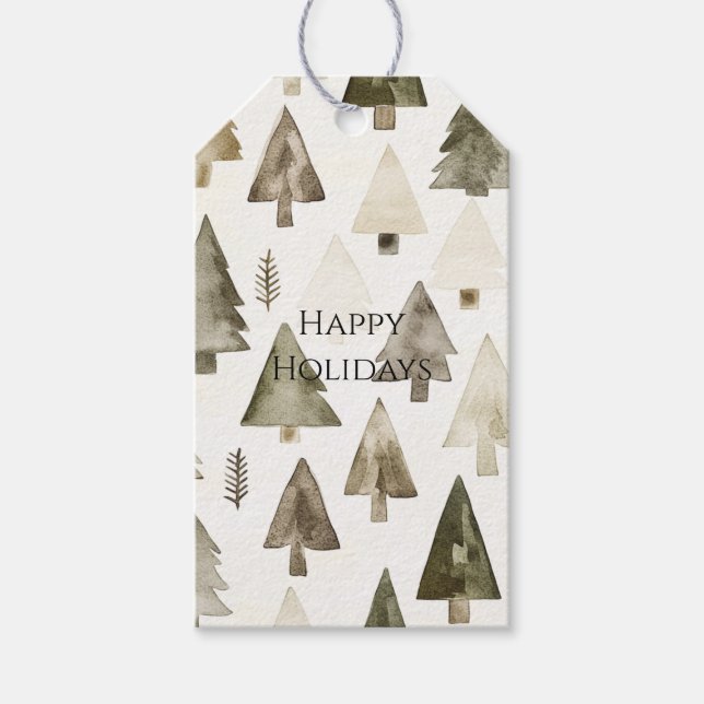 Pine Green Cream Christmas Trees Geschenkanhänger (Vorderseite)