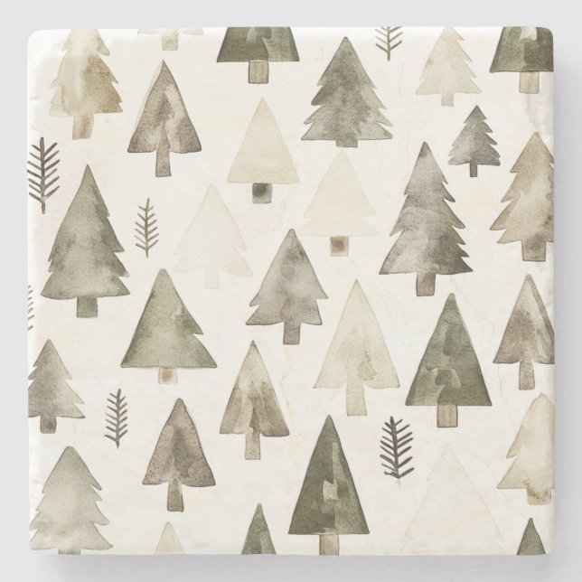 Pine Green Cream Christmas Trees Steinuntersetzer (Vorderseite)