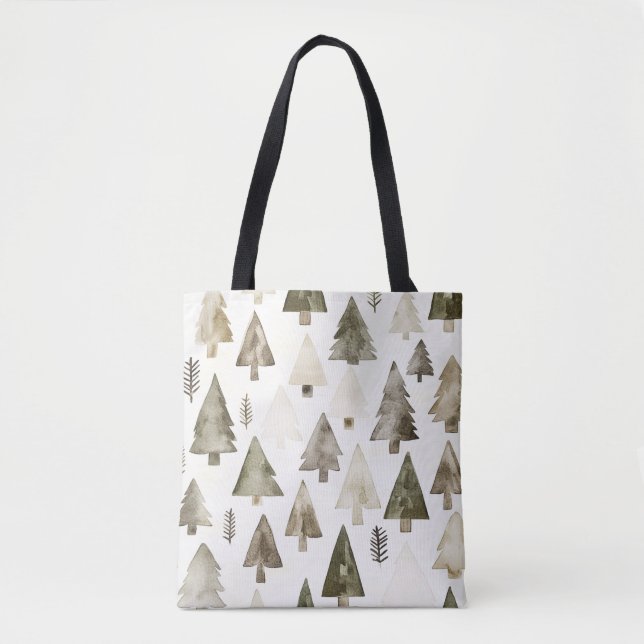 Pine Green Cream Christmas Trees Tasche (Vorderseite)