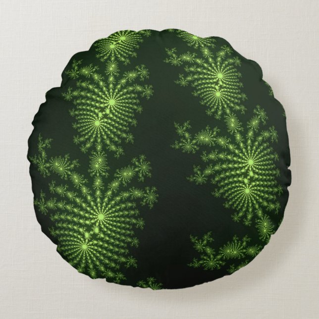 Pine Green Fraktal Art Design Rundes Kissen (Vorderseite)