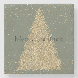 Pine Green Gold Glitzer Sparkle Weihnachtsbaum     Steinuntersetzer