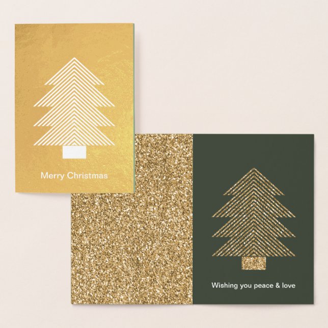 Pine Green Gold Glitzy Glitzer Weihnachten Folienkarte (Anzeige)