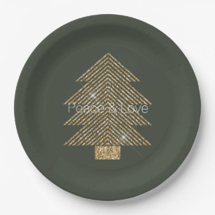 Pine Green Gold Glitzy Glitzer Weihnachtsbaum    Pappteller