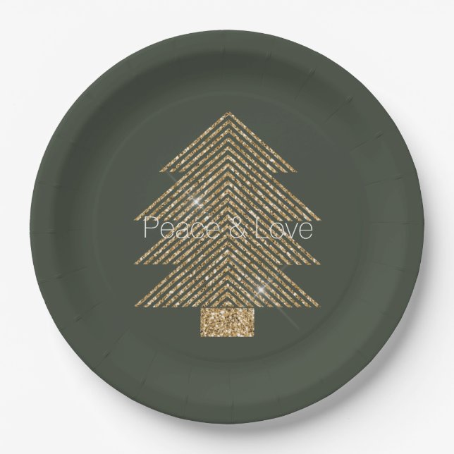 Pine Green Gold Glitzy Glitzer Weihnachtsbaum    Pappteller (Vorderseite)