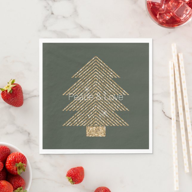 Pine Green Gold Glitzy Glitzer Weihnachtsbaum      Serviette (Beispiel)