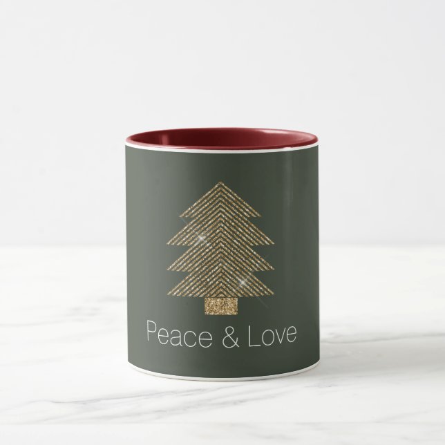 Pine Green Gold Glitzy Glitzer Weihnachtsbaum     Tasse (Zentrum)