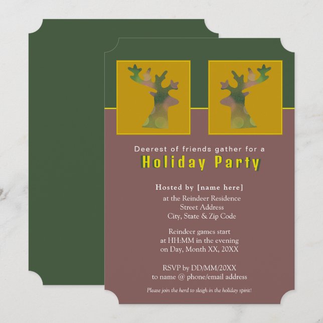 Pine Green Holiday Party für Rentiere Einladung (Vorne/Hinten)