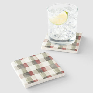 Pine Green Ivory Red Stripes Steinuntersetzer