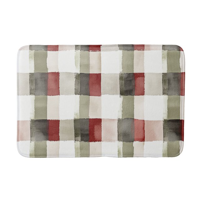 Pine Green Ivory Red Stripes Weihnachten Badematte (Vorderseite)