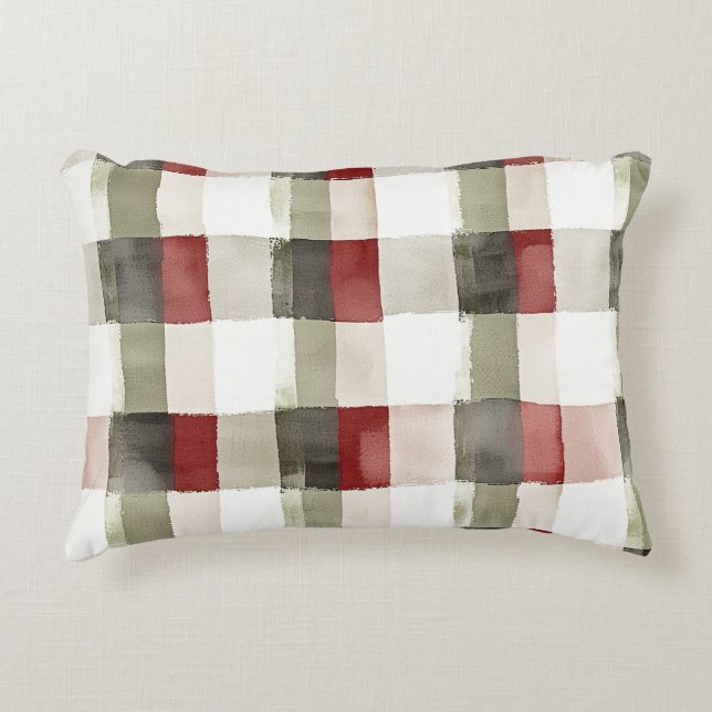 Pine Green Ivory Red Stripes Weihnachten Dekokissen (Vorderseite)