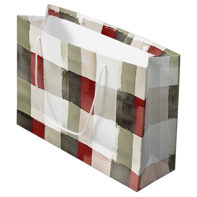 Pine Green Ivory Red Stripes Weihnachten Große Geschenktüte (Vorderseite Schrägansicht)