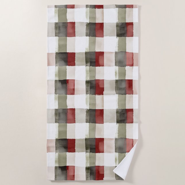 Pine Green Ivory Red Stripes Weihnachten Strandtuch (Vorderseite)