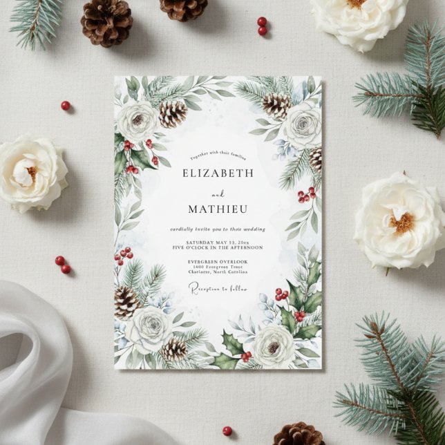 Pine Green Pinecone Winter Wedding Einladung (Von Creator hochgeladen)