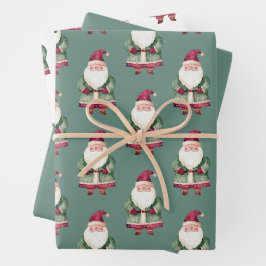 Pine Green Red MerChristmas Santa Geschenkpapier Set