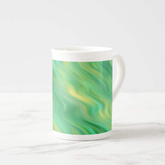 Pine Green Wavy Textur Prozellantasse (Vorderseite Rechts)