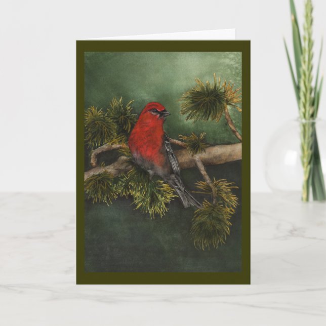 Pine Grosbeak Weihnachtskarte Feiertagskarte (Vorderseite)