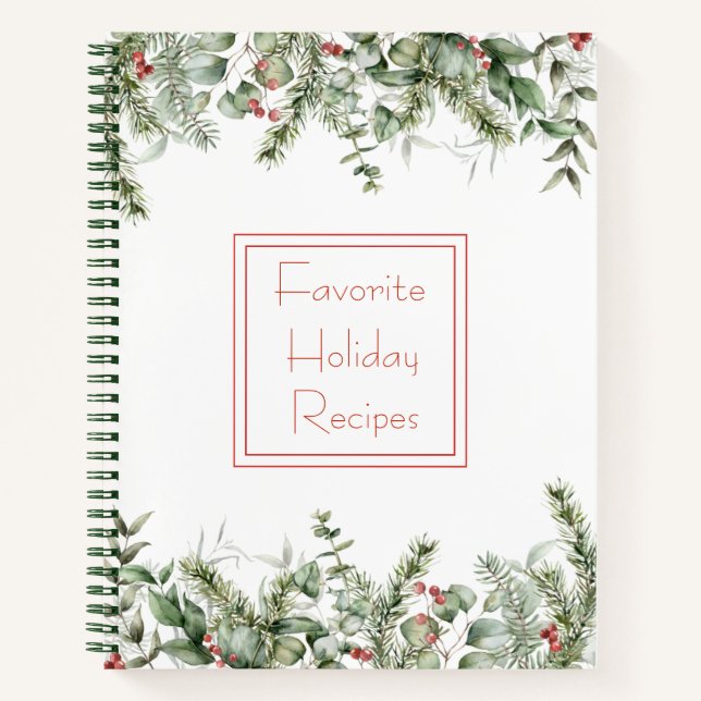 Pine Holiday und Berry Border Rezept Notizbuch (Vorderseite)
