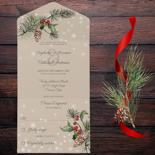 Pine & Holly in Snow All In One Einladung