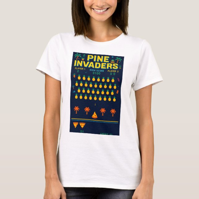 Pine Invaders-Pineapple Empire Retro Games Serie T-Shirt (Vorderseite)