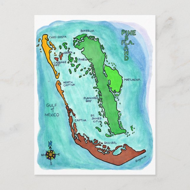 Pine Island Sanibel Captiva Islands Florida Karte (Vorderseite)