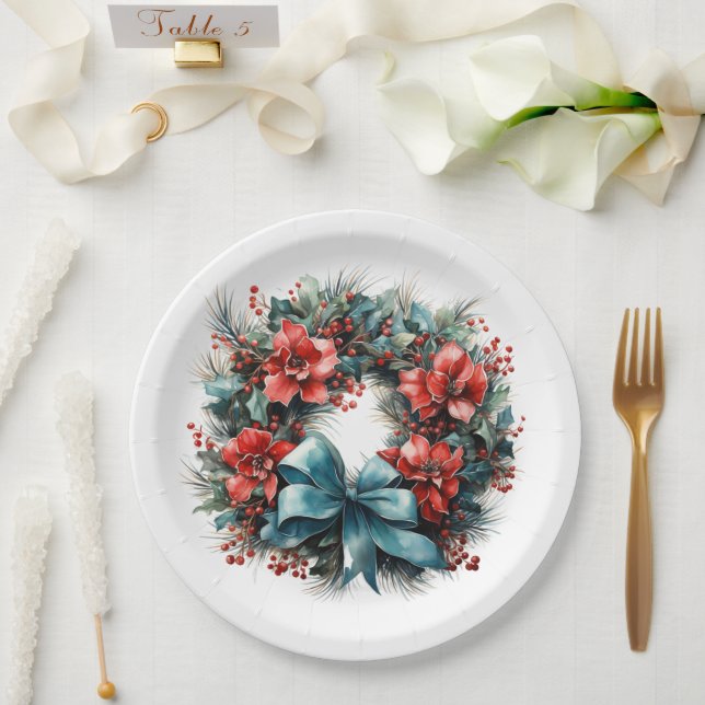 Pine Kreath mit Holly Christmas Pappteller (Hochzeit)