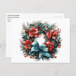 Pine Kreath mit Holly Christmas Postkarte