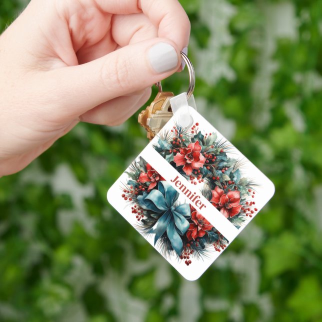 Pine Kreath mit Holly Christmas Schlüsselanhänger (Hand)