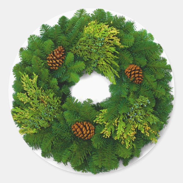 Pine Kreath Weihnachtskleber für Siegel Runder Aufkleber (Vorderseite)