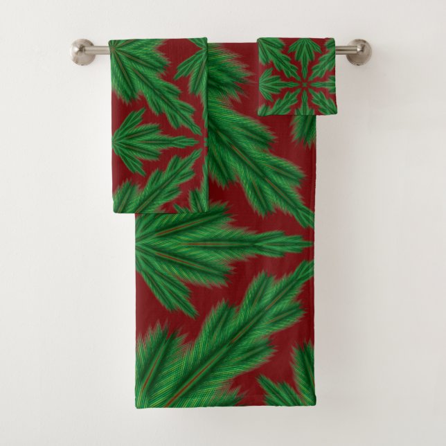 Pine Mandala Garnet Towel Set (Insitu)