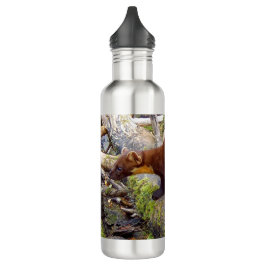 Pine Marten auf Log Edelstahlflasche