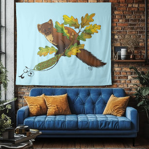 Pine Marten Herbstleaves Wandteppich